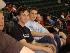 Tim (left) with Brandon at the game